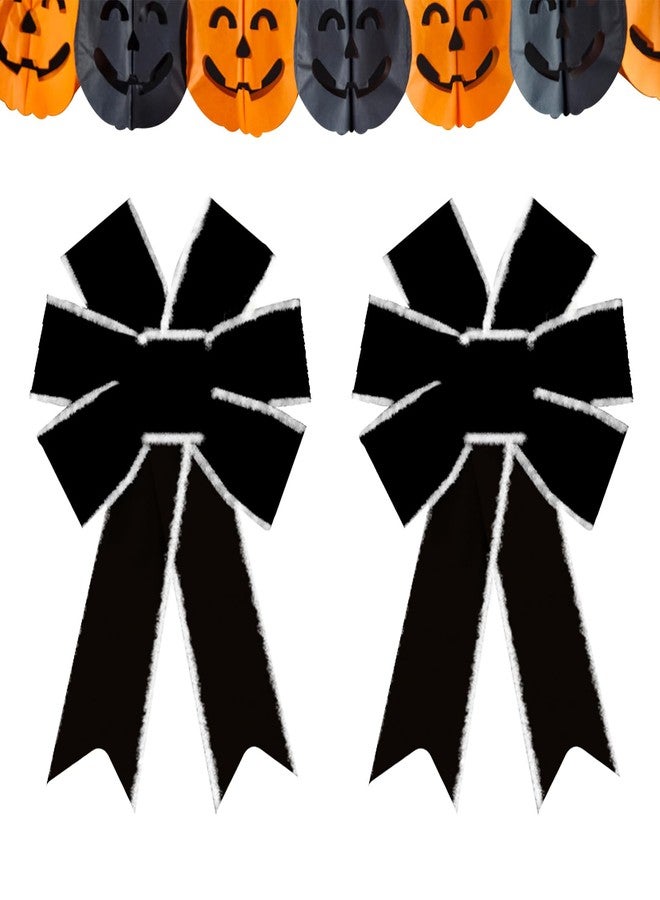 Habbiful 2PCS Christmas Bows for Wreath, Christmas Wreath Bow for Front Door Black Velvet Tree Topper Ornament Bows for Party Home Indoor Outdoor Decoration Supplies - Image 1